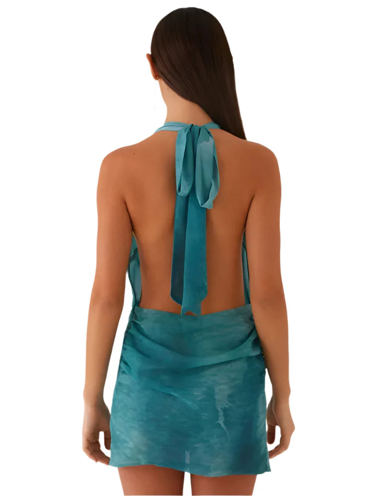 Women Halter Deep V Neck Mini Dress | Summer Sleeveless Backless Party Dress | Beach Dress