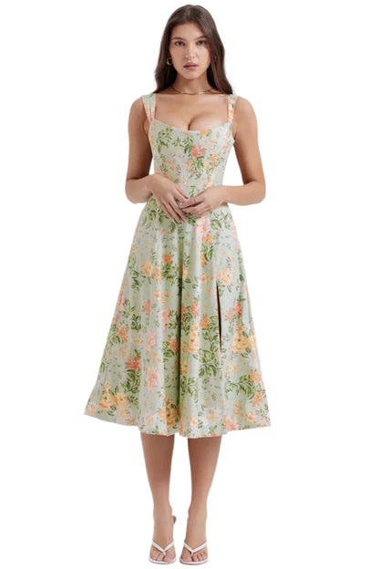 Women Floral Print Long Dress | Corset Dress | Casual Party Dress Monaco