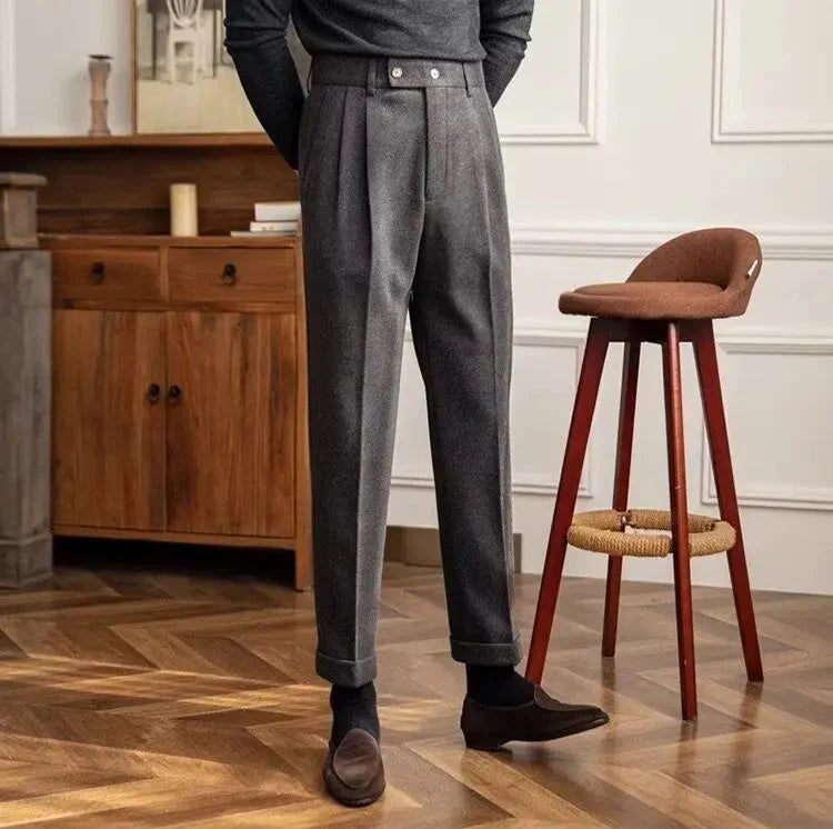 Men Classic Italian Naples Style Pants | Suit Pants | High Waisted | Straight Fit | Formal Business Pants | Thick Trousers