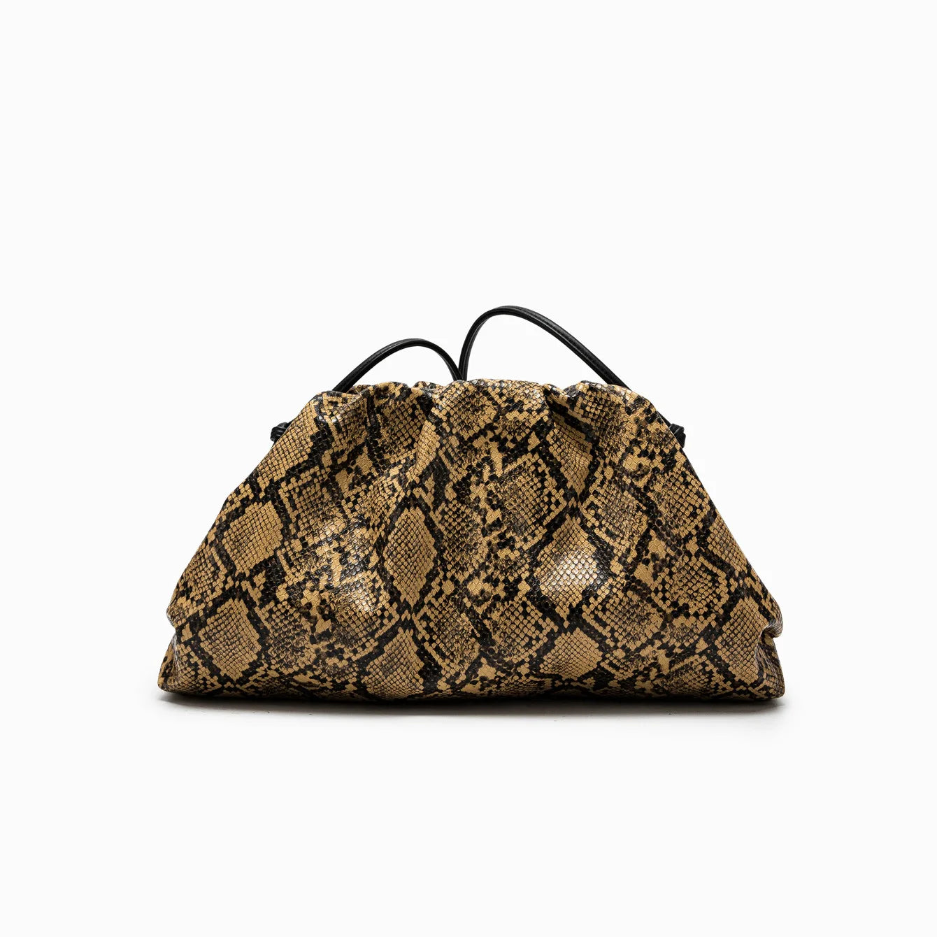 Women Leather Ruched Serpentine Dumpling Bag | Pouch Handbag | Cloud Clutch | Snake Pattern Shoulder Bag | Crossbody Bag