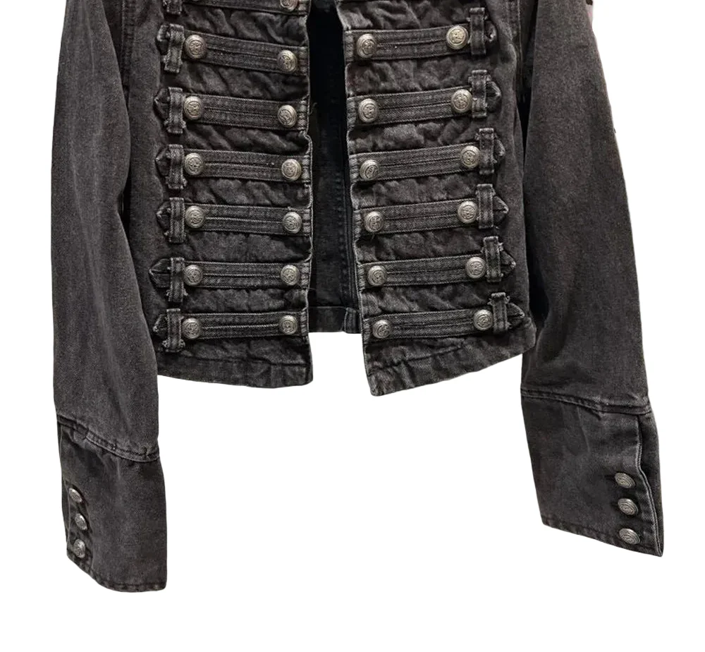 Women Metal Rib Button Denim Jacket | Cropped Jacket | Washed Effect | Napoleon Jacket | Slim