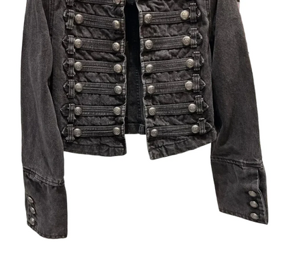 Women Metal Rib Button Denim Jacket | Cropped Jacket | Washed Effect | Napoleon Jacket | Slim