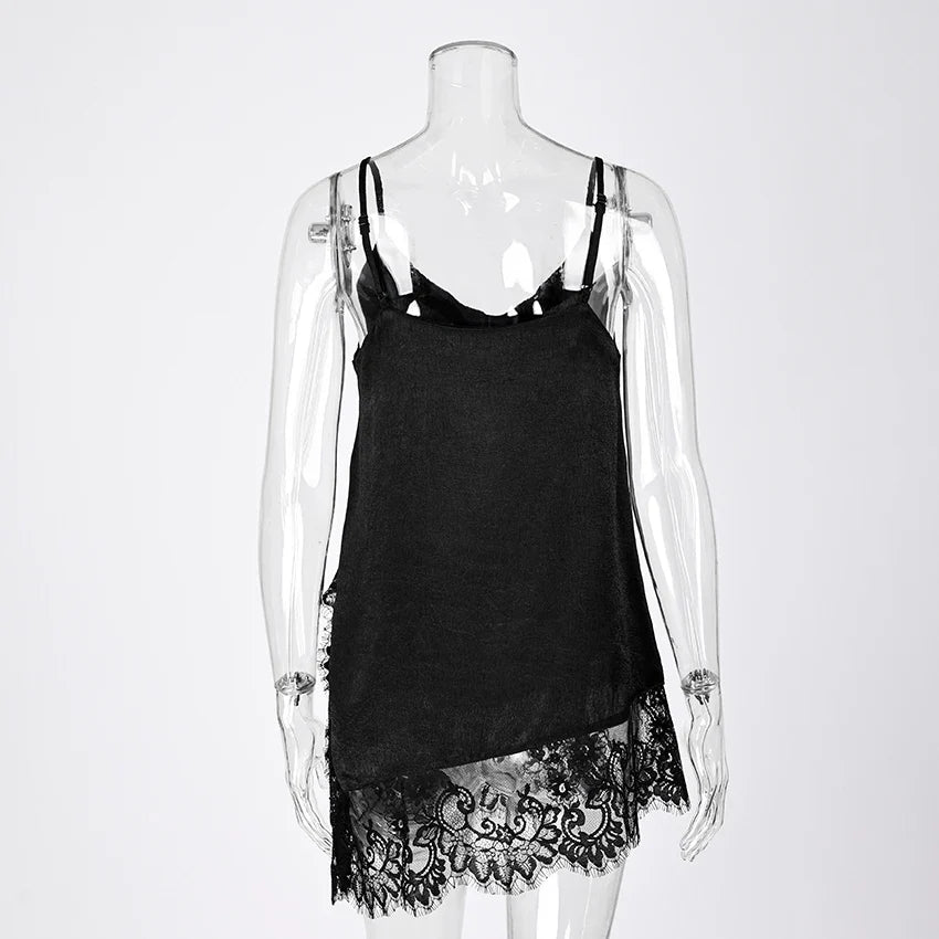 Women Elegant Satin Spaghetti Strap Camisole | Lace Split Vest | Casual Silk Top | Summer