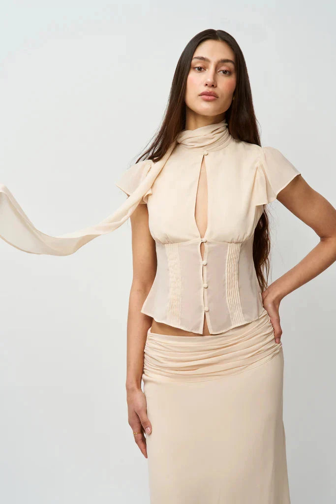 Women Summer Set | Chiffon Top | Chiffon Skirt | Midi Skirt | Short Top | Waist Cinching