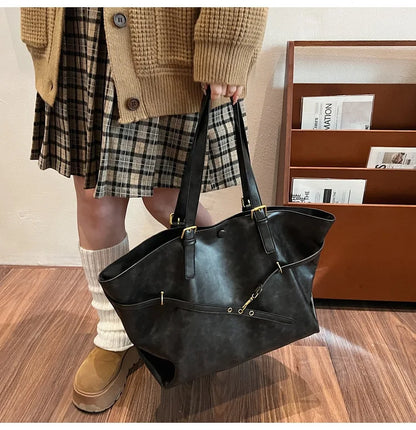 Women Tote Bag | Retro Leather Shoulder Handbag | Y2K Handbag