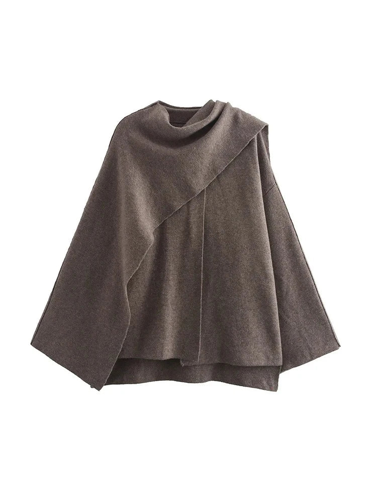Women Scarf Jacket | Knitted Cape Cloak | Short Cape Coat
