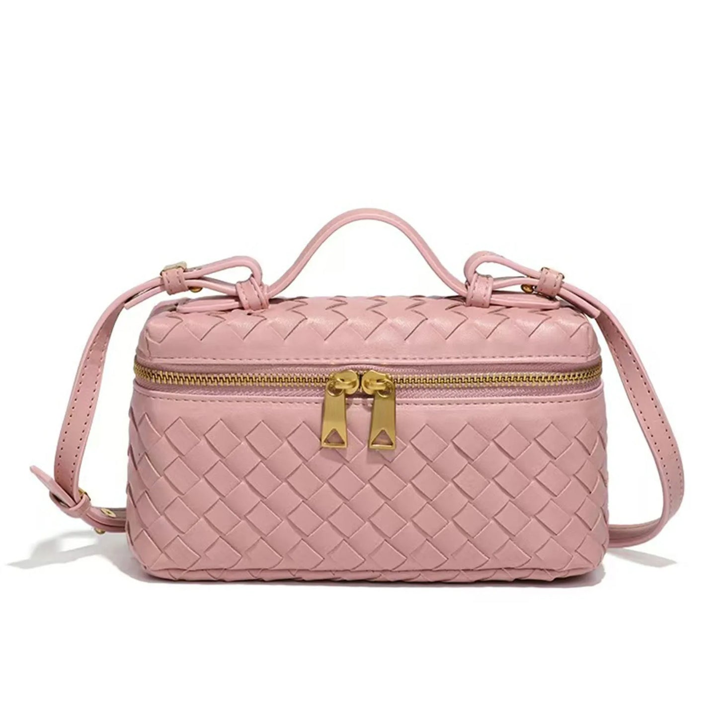 Women Woven Lunch Box Bag | Shoulder Bag | Crossbody Bag | Box bag Pink