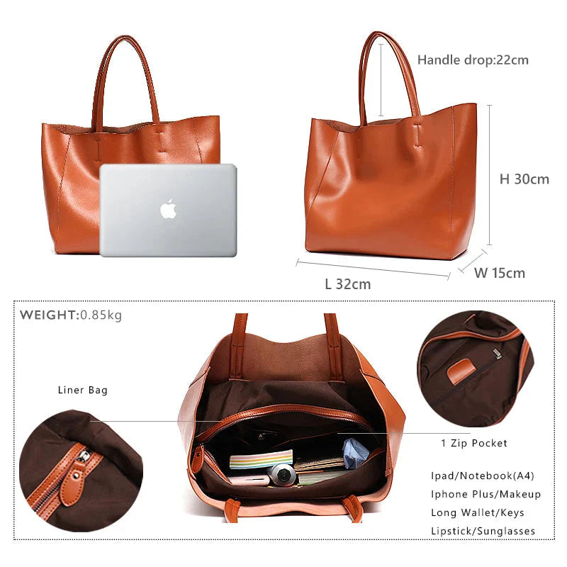 Women Genuine Leather Tote Bag | Large Capacity | Office Purse