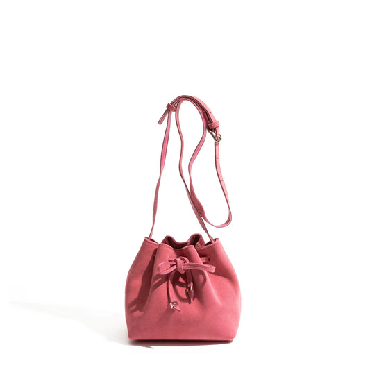 Women Suede Bucket Bag | Pleated Drawstring Bag Pink