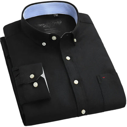 Plain Oxford Long-Sleeve Shirt Men | Office Shirt | Slim Fit Single Pocket Shirt Black