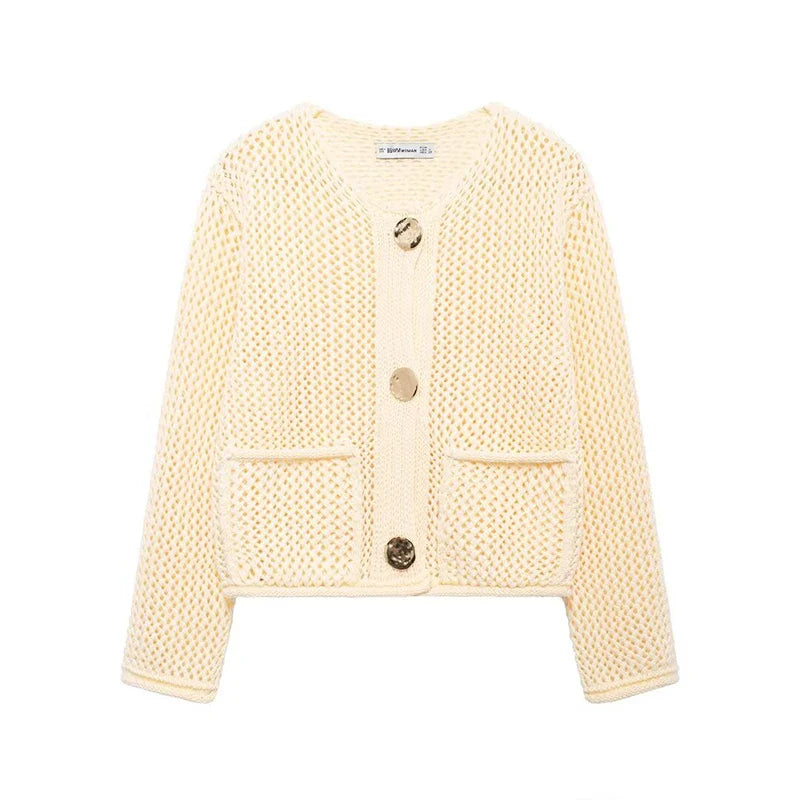 Women Short Knitted Cardigan Beige