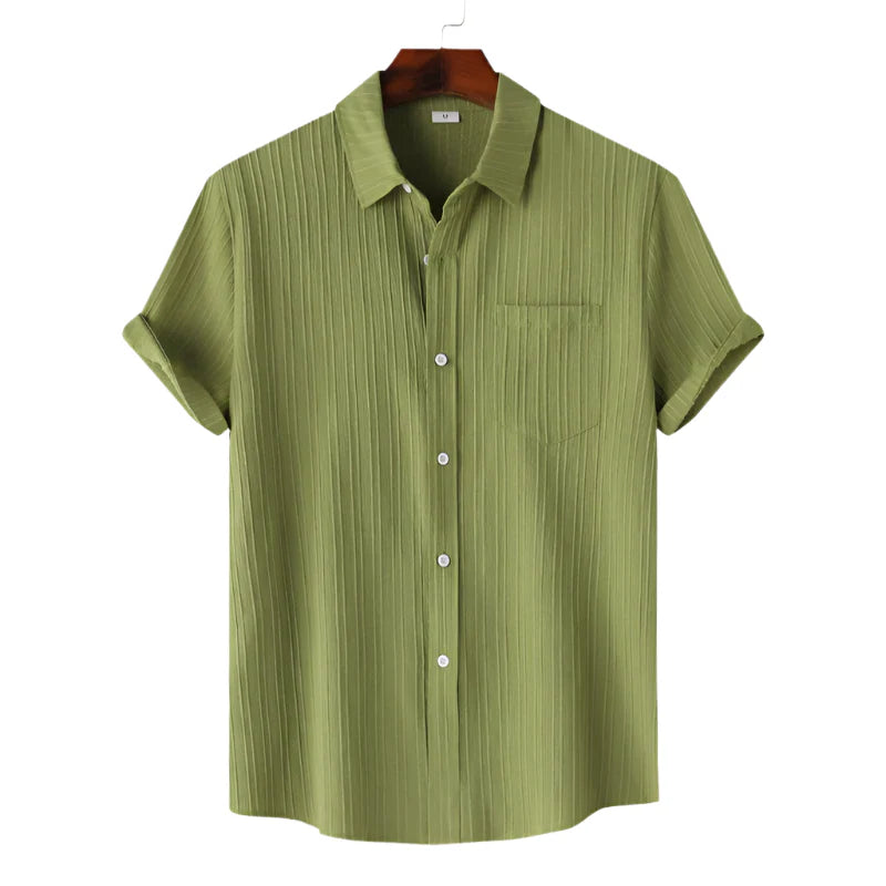 Men Cotton Linen Summer Shirt | Short Sleeve Button Down | Beach Shirt | Casual Breathable Holiday Hawaiian Shirt green