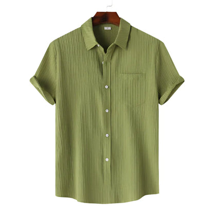 Men Cotton Linen Summer Shirt | Short Sleeve Button Down | Beach Shirt | Casual Breathable Holiday Hawaiian Shirt green
