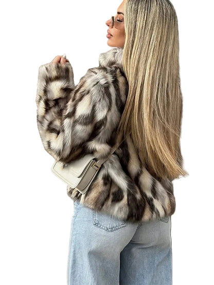 Women Vintage Loose Fur Coat | Stand Collar | Long Sleeve | Winter Furry Warm Coat