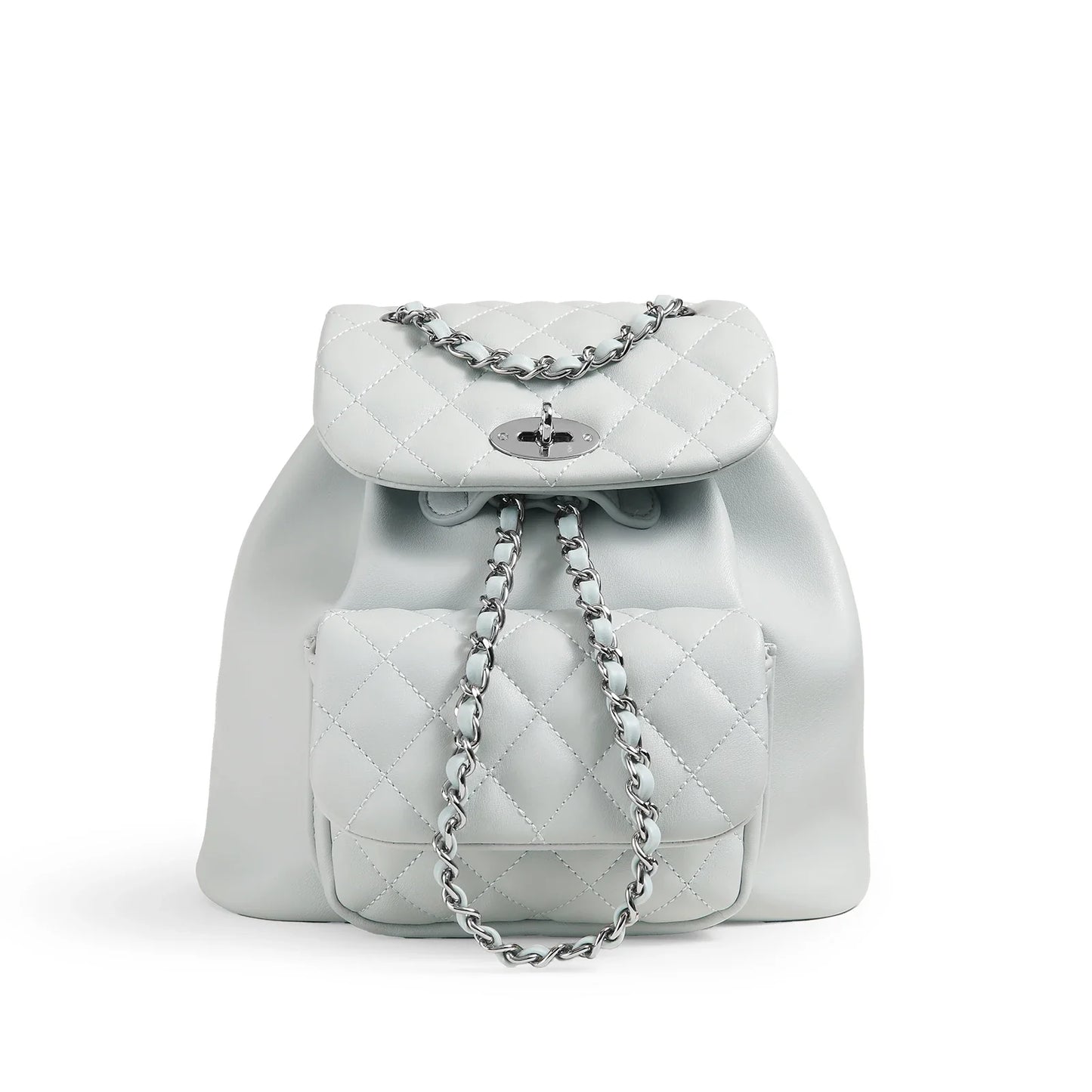 Women Leather Small Quilted Backpack | Drawstring Bag Sky Blue