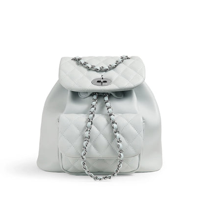 Women Leather Small Quilted Backpack | Drawstring Bag Sky Blue