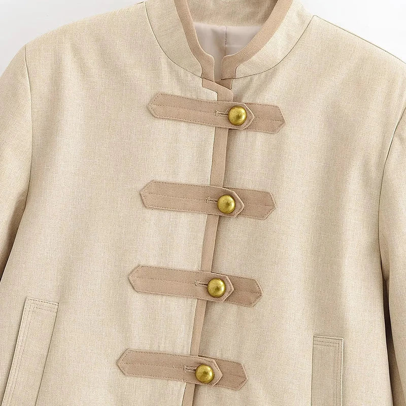 Women Buttoned Napoleon Jacket | Long Sleeves | Vintage | Cropped Coat | Military Jacket