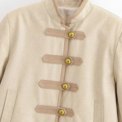 Women Buttoned Napoleon Jacket | Long Sleeves | Vintage | Cropped Coat | Military Jacket
