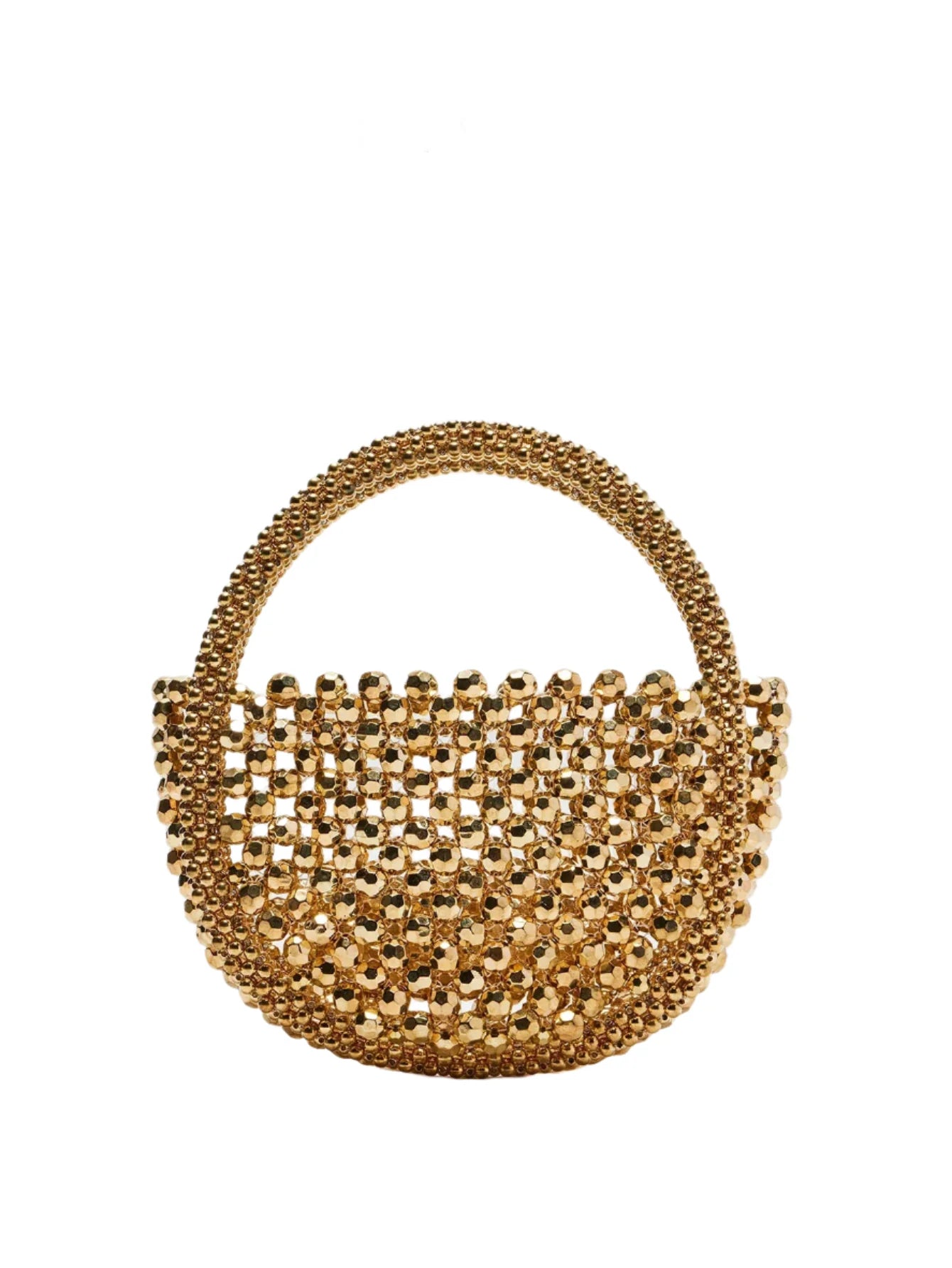 Women Hollow Hand-Made Metal Gold Beads Woven Handbag | Pearl Bag | Round Handbag