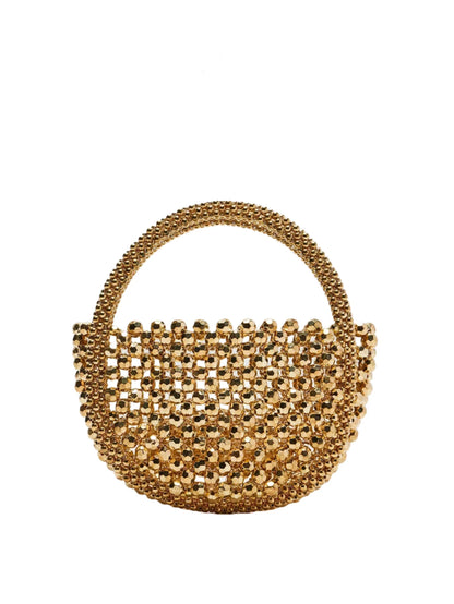 Women Hollow Hand-Made Metal Gold Beads Woven Handbag | Pearl Bag | Round Handbag