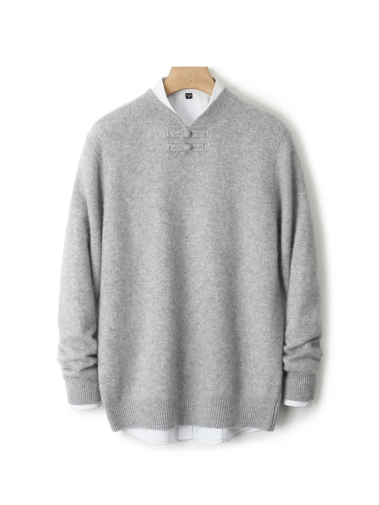 Men Pure Merino Wool Sweater | Long Sleeves | Stand-Up Collar | Pullover | Warm | Mock Neck Sweater