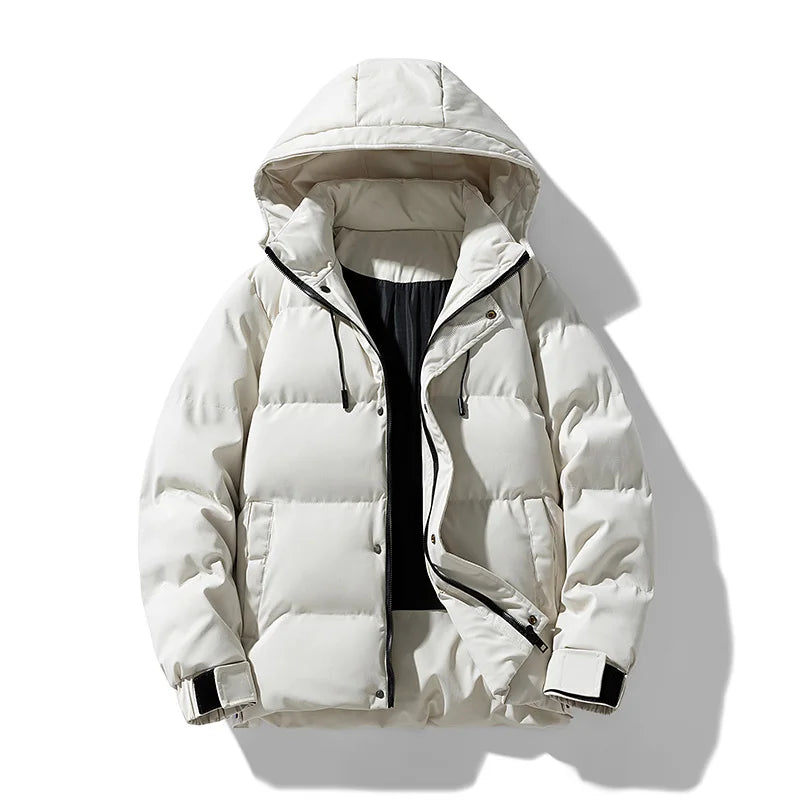 Men Padded Puffer Jacket with Hood | Cotton-Padded Men Coat Khaki