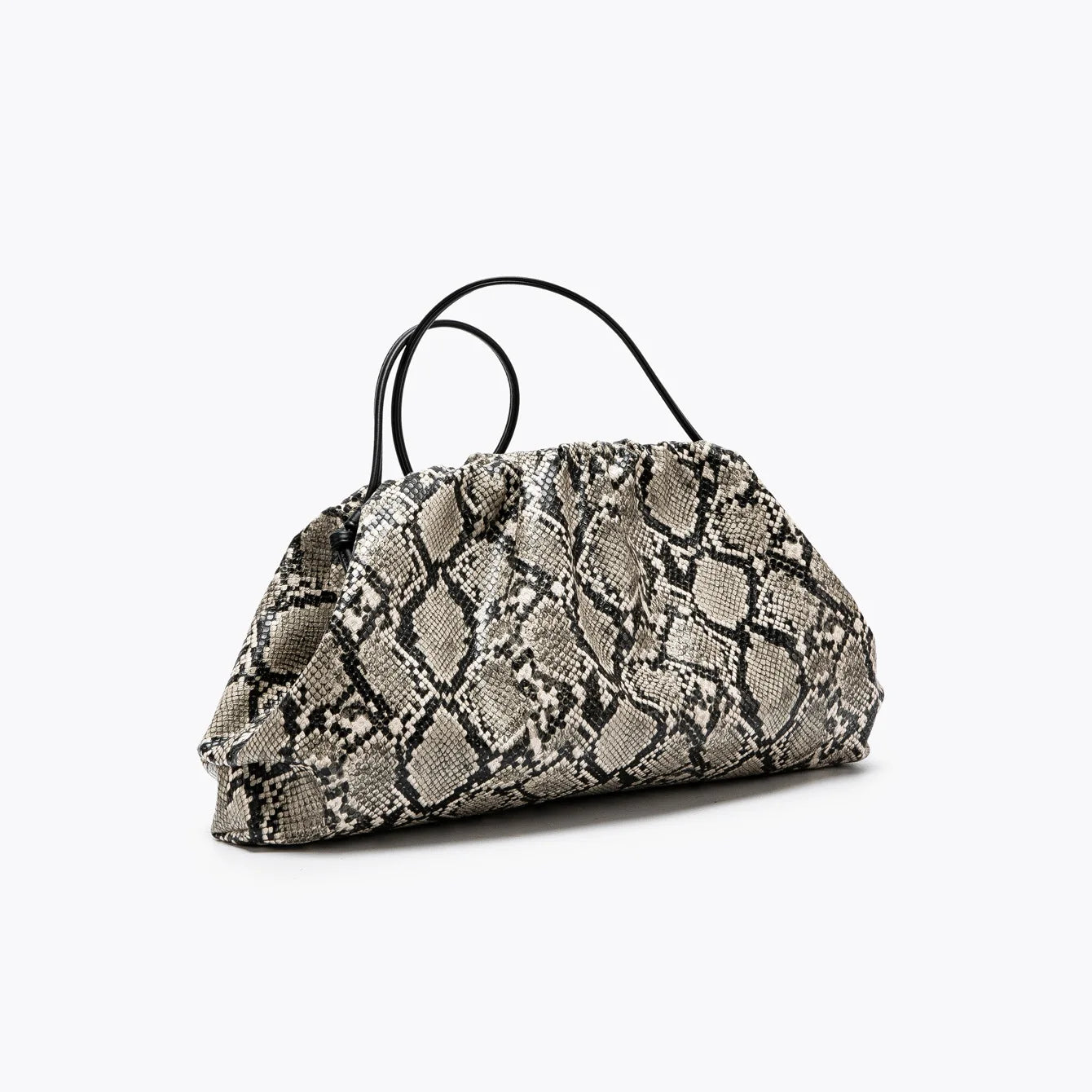 Women Leather Ruched Serpentine Dumpling Bag | Pouch Handbag | Cloud Clutch | Snake Pattern Shoulder Bag | Crossbody Bag