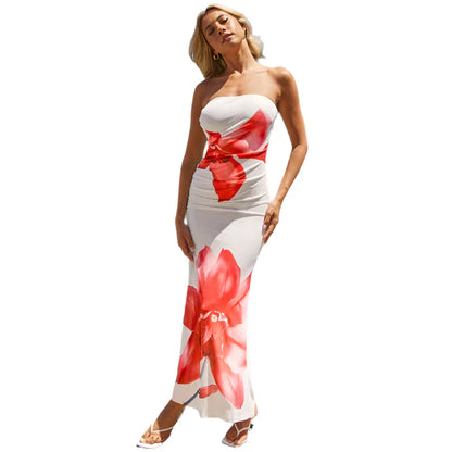 Women Flower Printed Long Dress | Vacation Off Shoulder Dress | Beach Dress