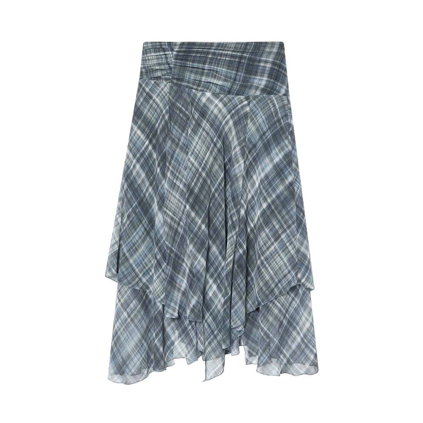 Women Blue Plaid Pleated Skirt | Asymmetrical Hem | High Waist | Long Skirt | Y2k