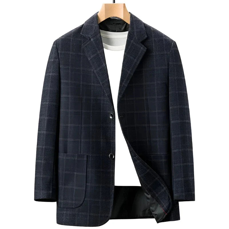 Men Plaid Blazer | Business Casual Party | Gentleman Suit Jacket Plaid Dark Blue