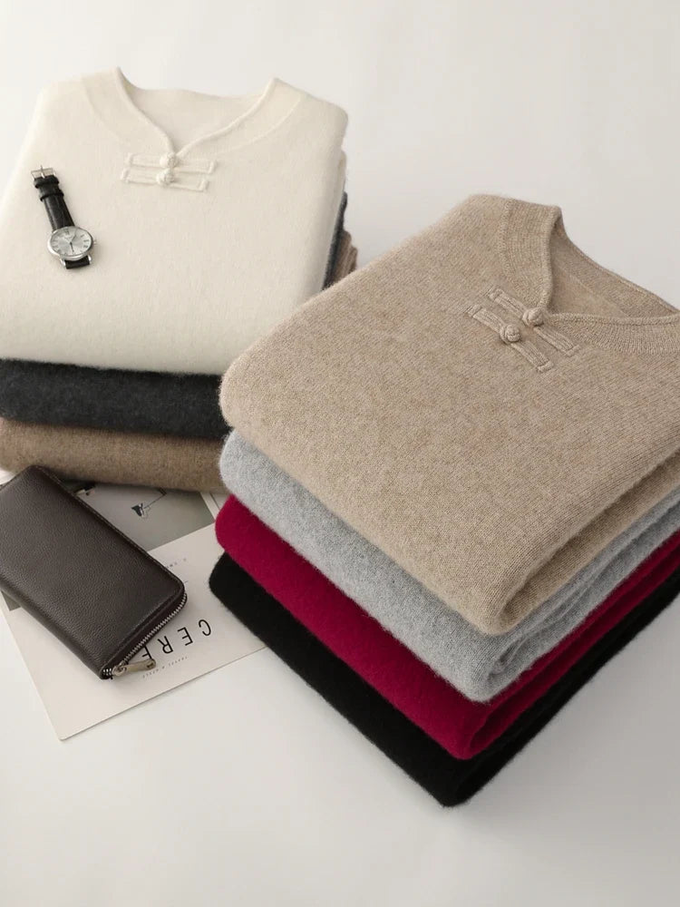 Men Pure Merino Wool Sweater | Long Sleeves | Stand-Up Collar | Pullover | Warm | Mock Neck Sweater