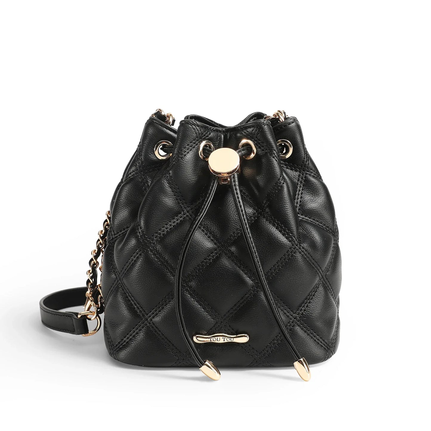 Women Classic Leather Bucket Bag | Lingge Chain Bag black