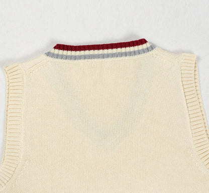 Men V-Neck Sleeveless Knitted Striped Sweater Vest | Retro Style Knit