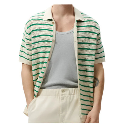Men Knit Button Down Shirt | Men Breathable Hollow Striped Summer Shirt