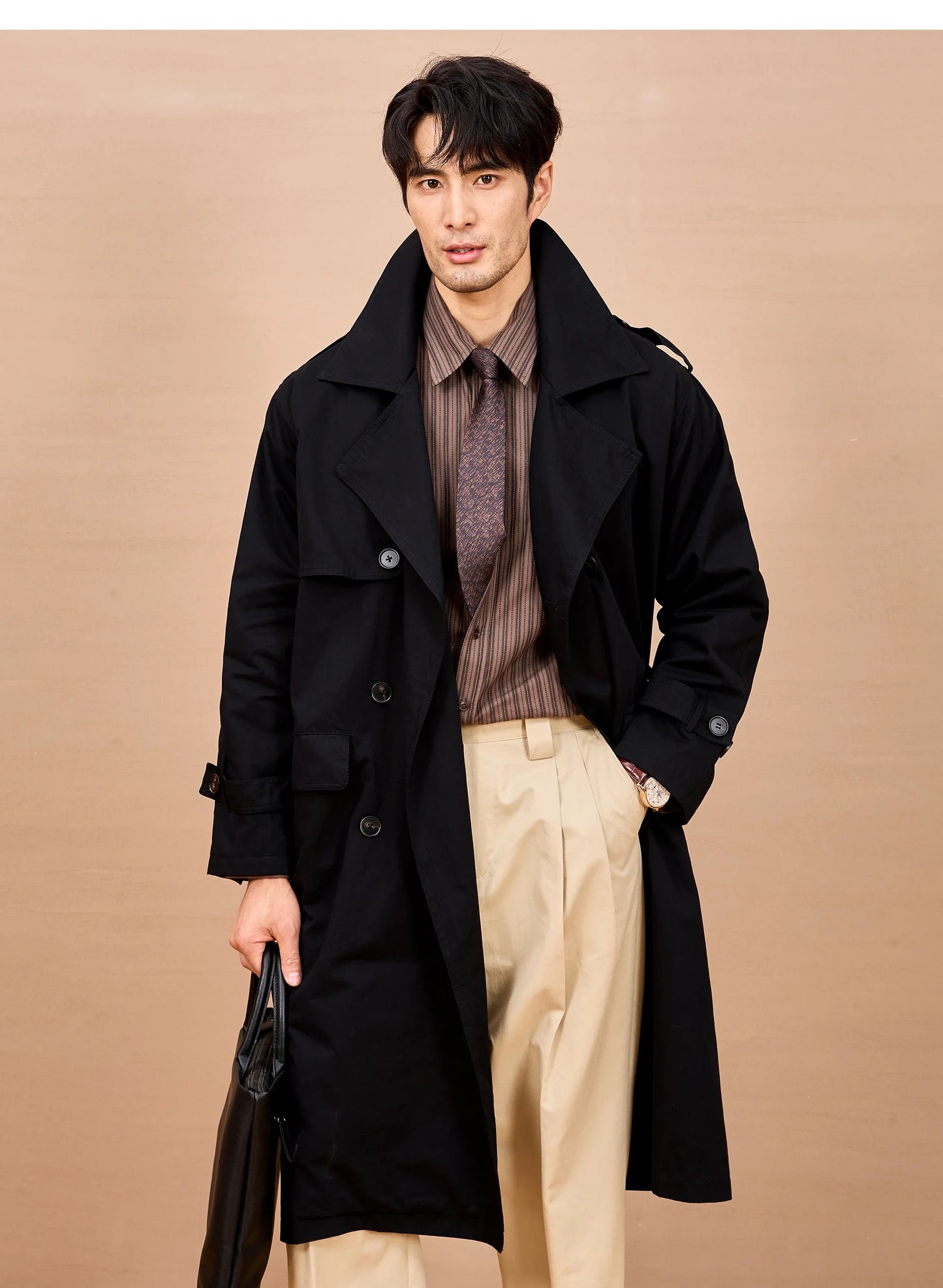 Men Long Trench Coat | Double Breasted | British Style | Spring | Autumn