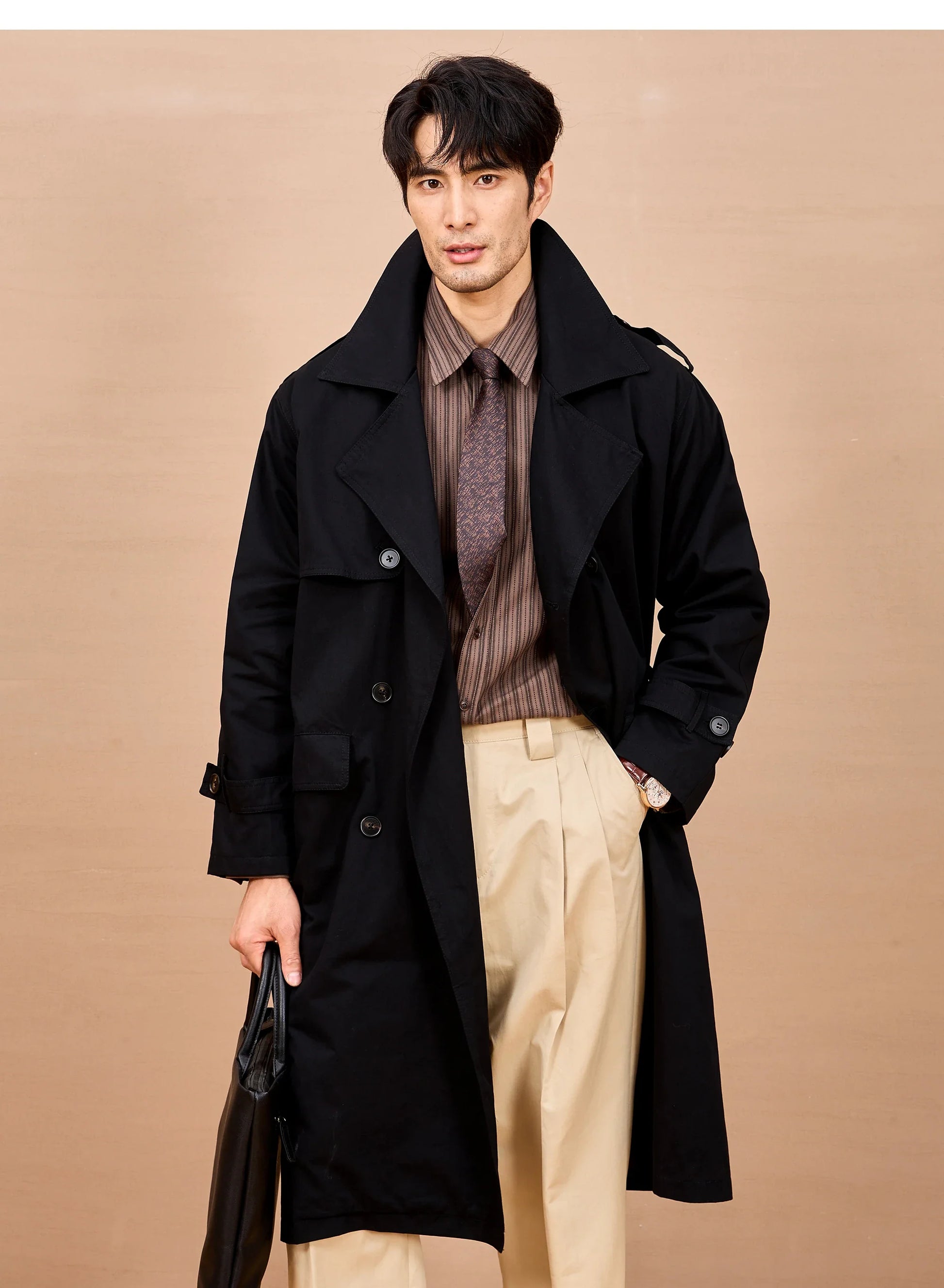 Men Long Trench Coat | Double Breasted | British Style | Spring | Autumn