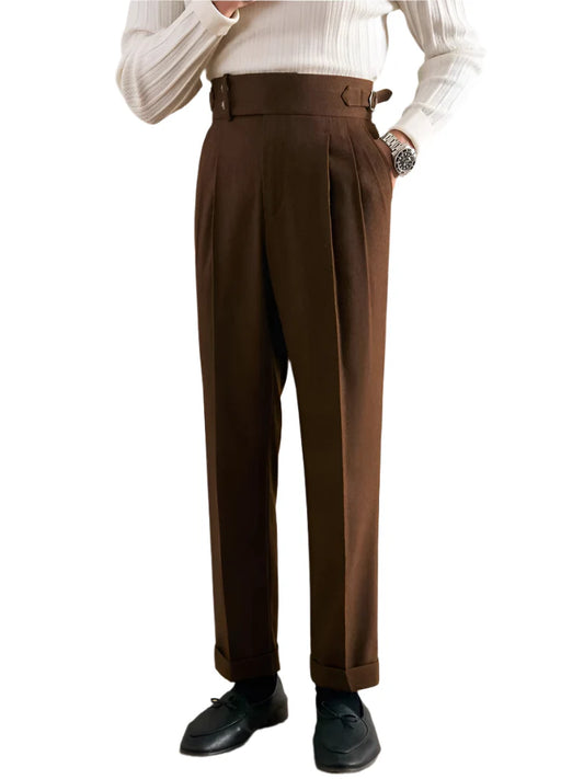 Men Naples Style Trousers | Vintage Belt Buttoned Suit Trousers | Casual Pants