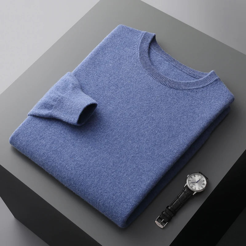 Men Pure Wool Sweater | Casual Pullover | Cashmere Knitting Blue