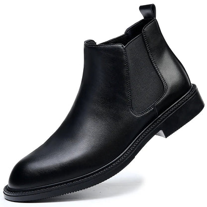 Men British Chelsea Boots | Leather Ankle Boots | Pointed Toe Thick Soled Boots black