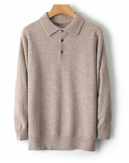 Men Merino Wool Polo Pullover | Knit Warm Top | Winter Polo Collar T-shirt