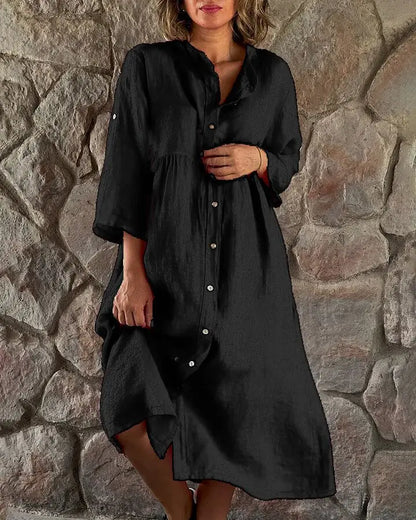 Alba | Women's Shirt Dress Long Sleeve Button Down Midi