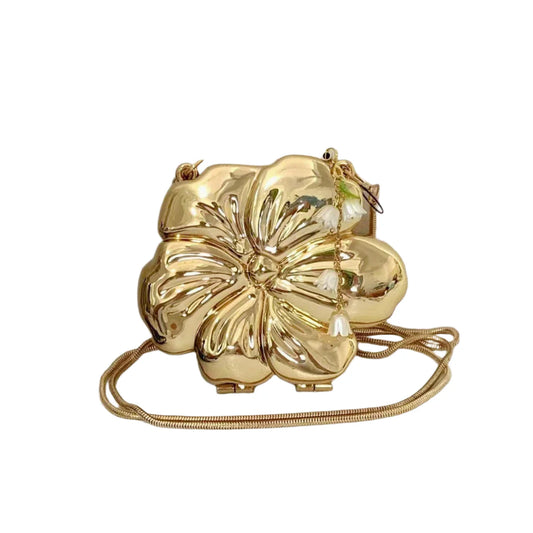 Women Gold Floral Acrylic Clutch Bag | Lily of the Valley Charm Gold