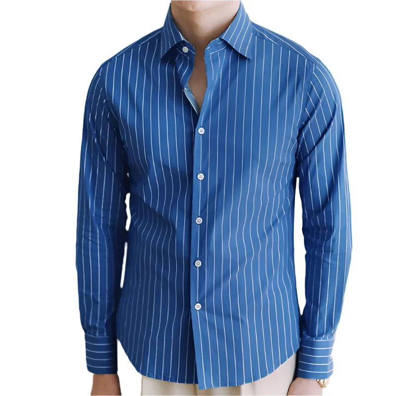 Men Striped Italian Dress Shirt | Non Iron Splayed Collar Long Sleeved