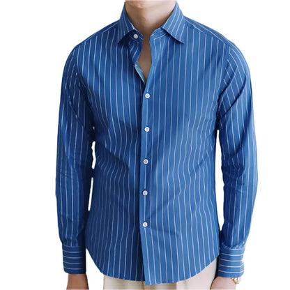 Men Striped Italian Dress Shirt | Non Iron Splayed Collar Long Sleeved