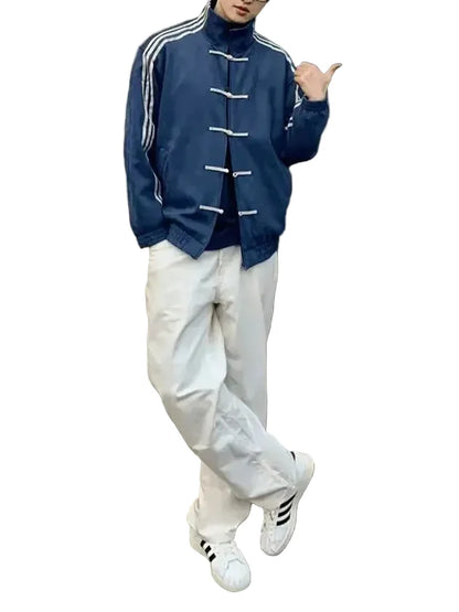 Unisex Baseball Jacket | Button Design | Spring | Autumn | Stand Collar | Sporty | Open Cardigan Blue
