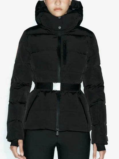 Women Winter Windproof Skiing Jacket | Padded Sport Parkas Jacket | Belt | Hooded | Thick | Warm | Pockets