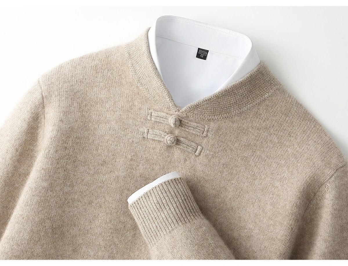 Men Pure Merino Wool Sweater | Long Sleeves | Stand-Up Collar | Pullover | Warm | Mock Neck Sweater