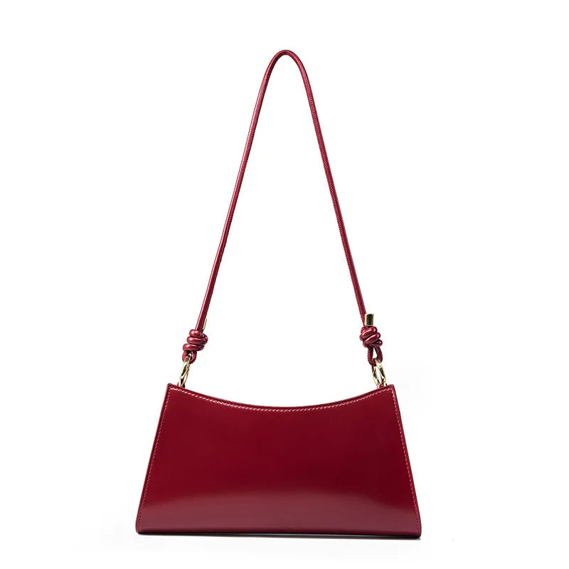 Women Baguette Leather Underarm Bag Burgundy
