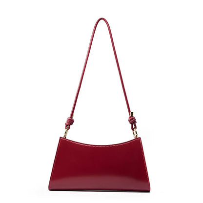 Women Baguette Leather Underarm Bag Burgundy