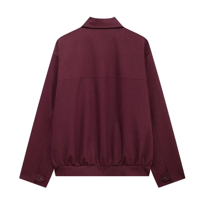 Women Vintage Loose Burgundy Zipper Jacket